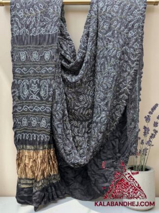 Grey Ambadal Rai Bandhani Saree in Pure Gaji Silk