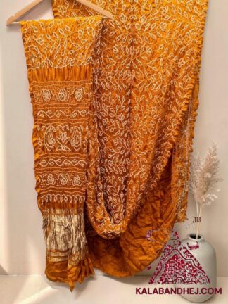 Rust Ambadal Rai Bandhani Saree in Pure Gaji Silk