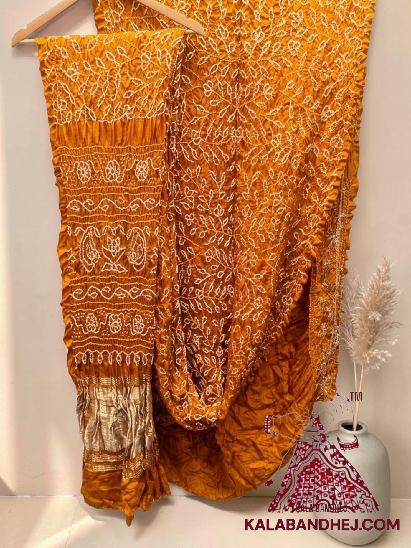 Rust Ambadal Rai Bandhani Saree in Pure Gaji Silk