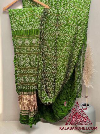 Parrot Ambadal Rai Bandhani Saree in Pure Gaji Silk