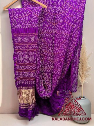 Purple Ambadal Rai Bandhani Saree in Pure Gaji Silk