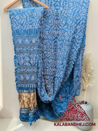 Sky Ambadal Rai Bandhani Saree in Pure Gaji Silk