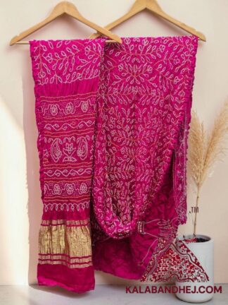 Pink Ambadal Rai Bandhani Saree in Pure Gaji Silk