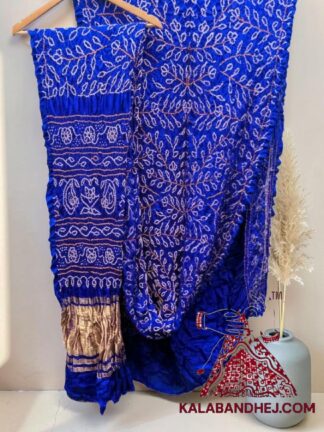 Blue Ambadal Rai Bandhani Saree in Pure Gaji Silk