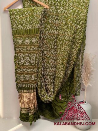 Mehendi Ambadal Rai Bandhani Saree in Pure Gaji Silk