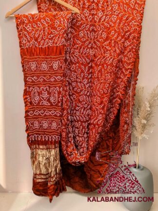 Orange Ambadal Rai Bandhani Saree in Pure Gaji Silk