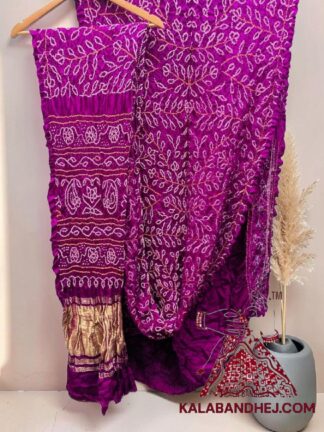 Magenta Ambadal Rai Bandhani Saree in Pure Gaji Silk