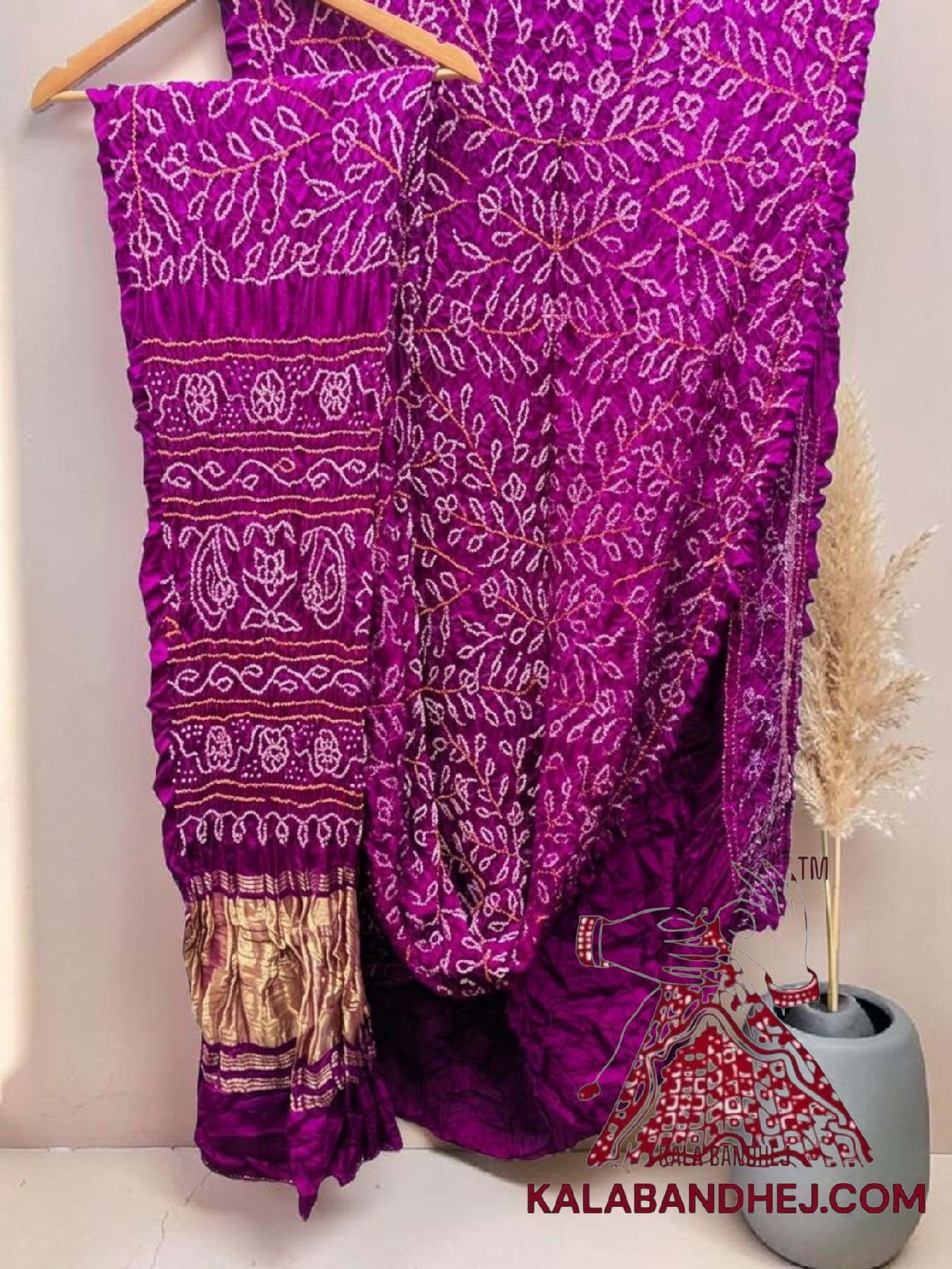 Magenta Ambadal Rai Bandhani Saree in Pure Gaji Silk