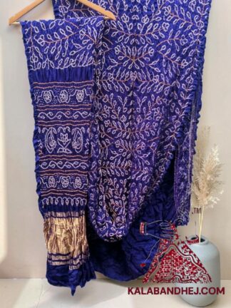 Navy Thunder Ambadal Rai Bandhani Saree in Pure Gaji Silk