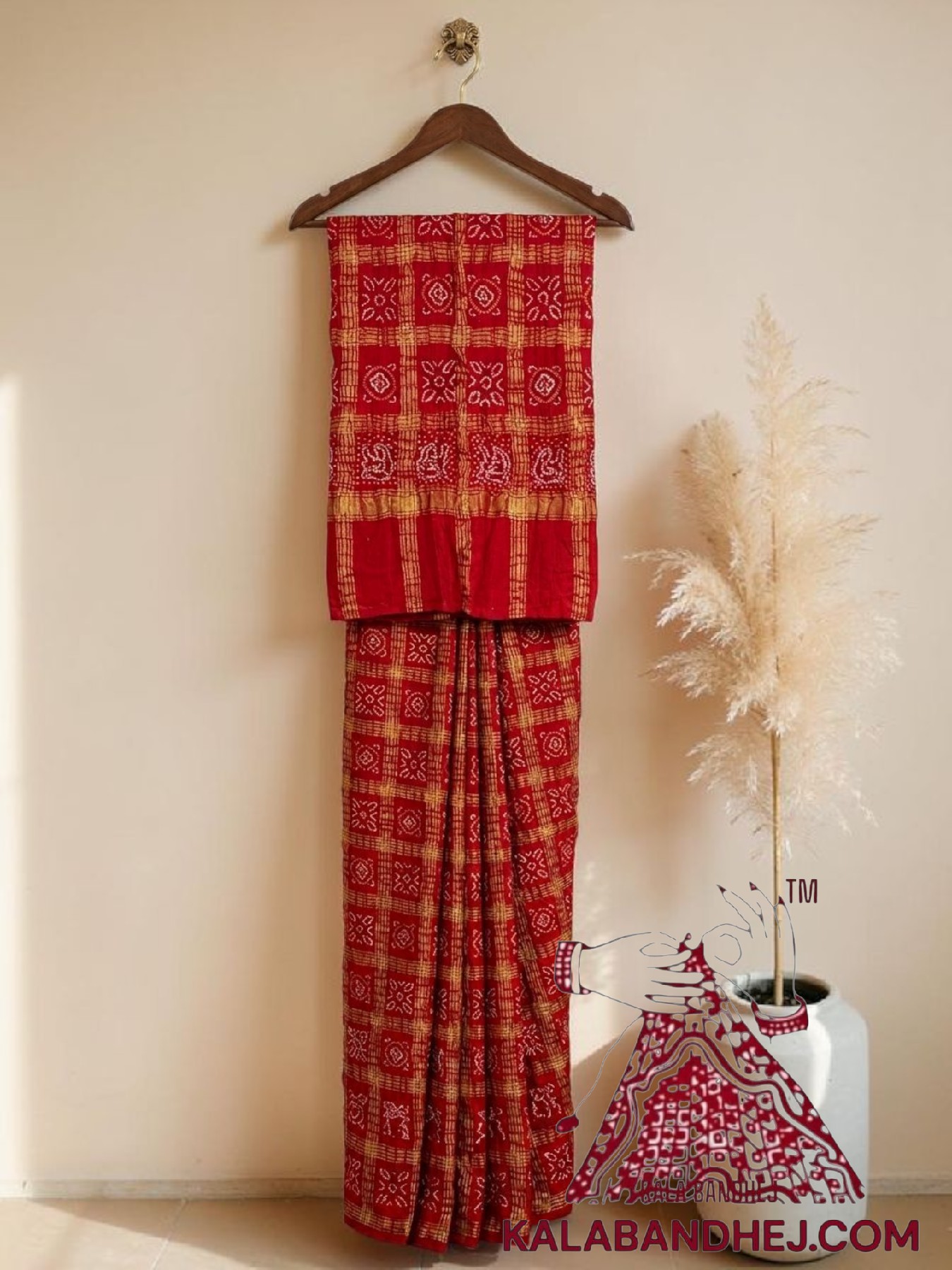Red 5 Patti Gharchola Bandhani Bridal Saree Pure Kala Cotton