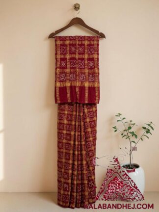 Marron 5 Patti Gharchola Bandhani Bridal Saree Pure Kala Cotton