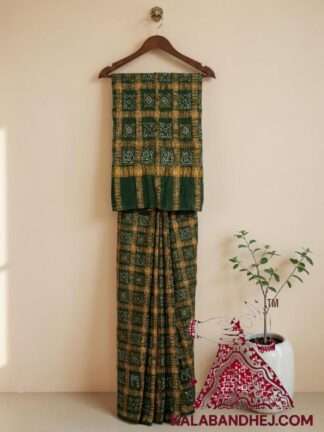 Green 5 Patti Gharchola Bandhani Bridal Saree Pure Kala Cotton