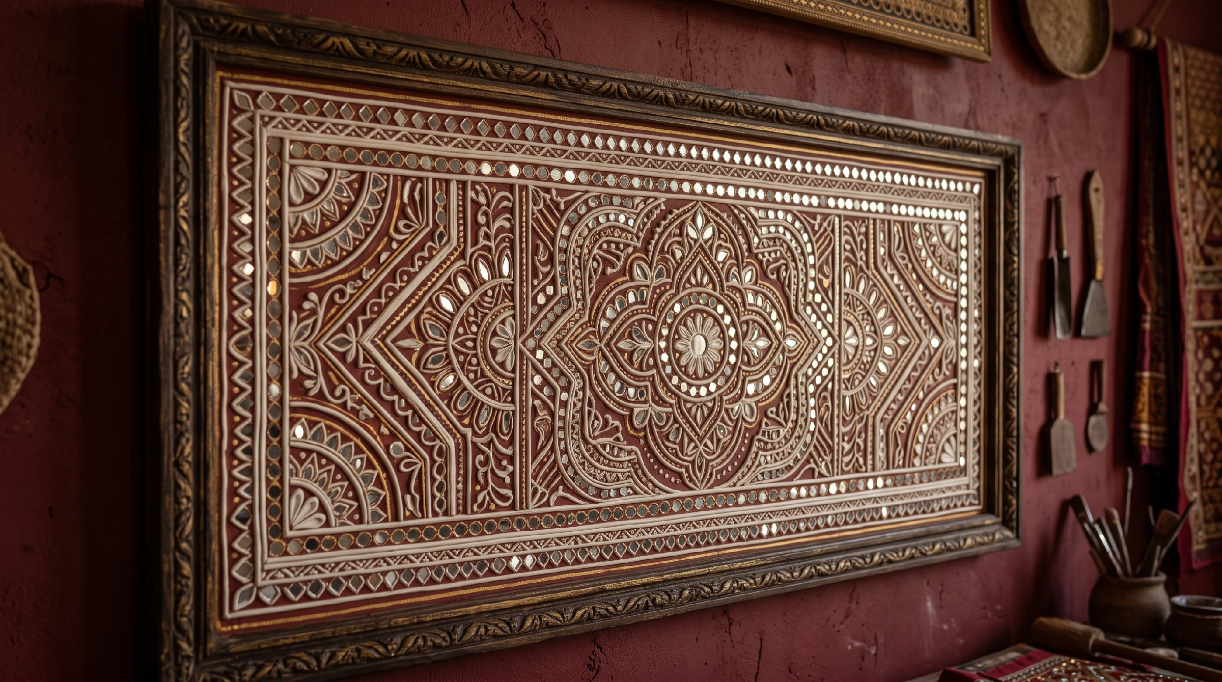 Handcrafted Kutch Lippan Mud Work Mirror Frame