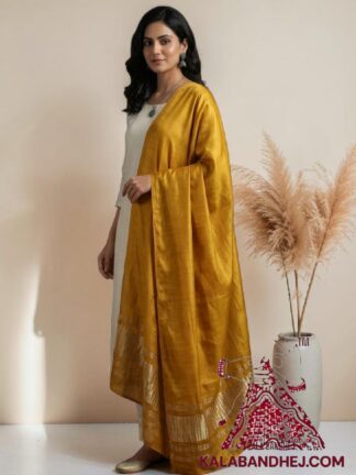 Mastard Plain Dupatta with Lagdi Patta in Pure Modal Silk