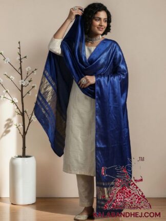 Blue Plain Dupatta with Lagdi Patta in Pure Modal Silk