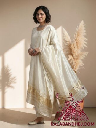 White Plain Dupatta with Lagdi Patta in Pure Modal Silk