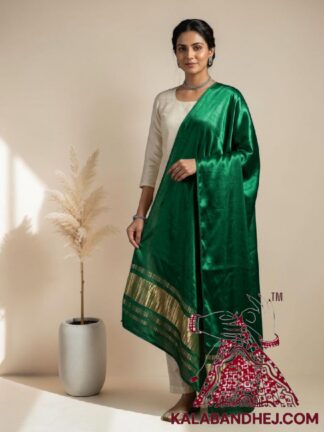 Green Plain Dupatta with Lagdi Patta in Pure Modal Silk
