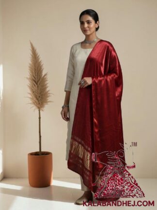 Blood Red Plain Dupatta with Lagdi Patta in Pure Modal Silk