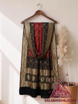 Black Red Bridal Shikari Rai Bandhani Pure Georgette Silk Dupatta