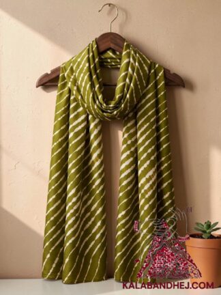 Olive Artisanal Shibori Leheriya Stole in Luxurious Pure Modal Silk