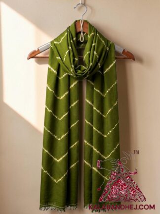 Mehendi Artisanal Shibori Leheriya Stole in Luxurious Pure Modal Silk