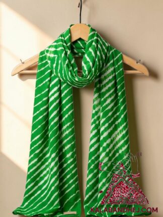 Parrot Green Artisanal Shibori Leheriya Stole in Luxurious Pure Modal Silk