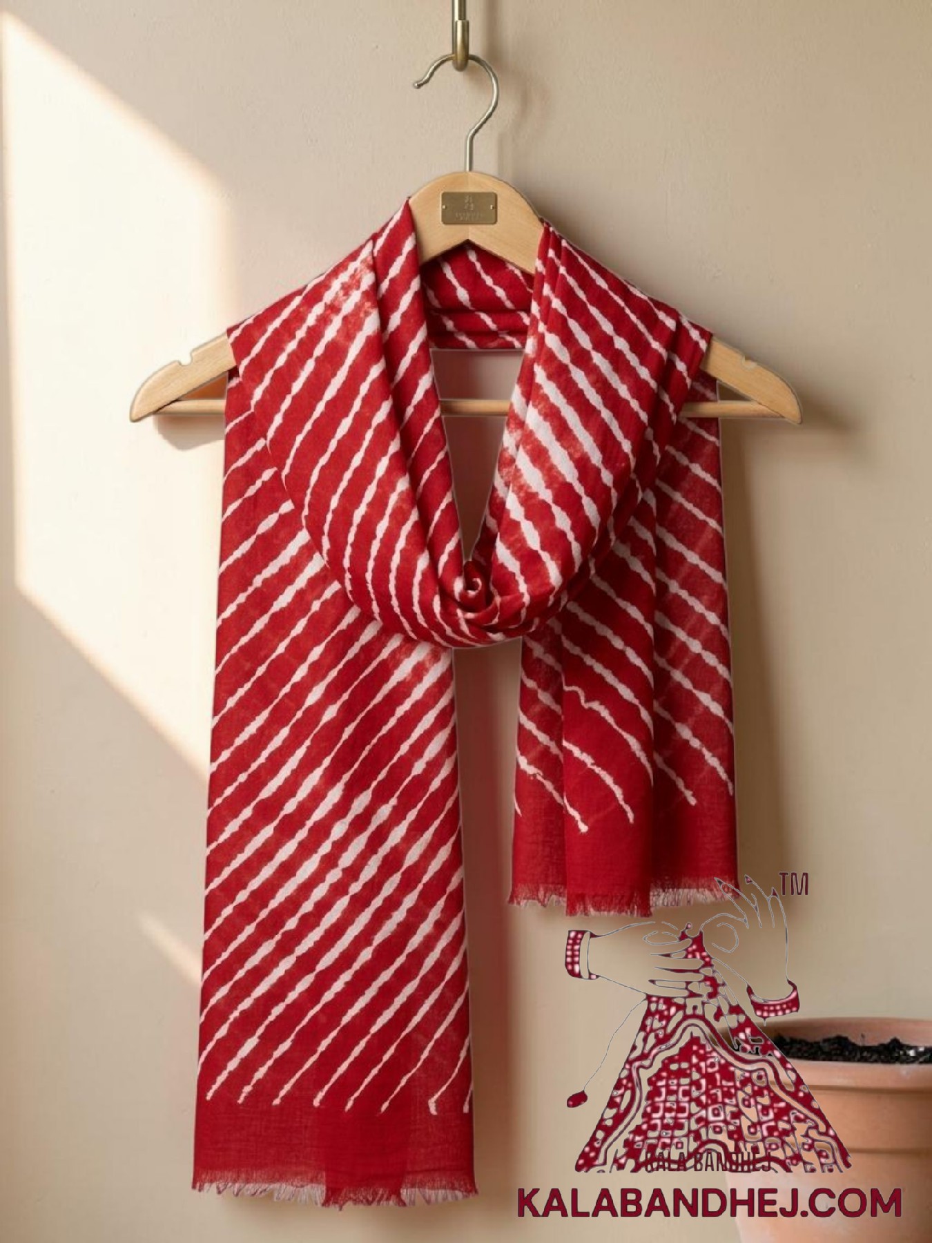 Red Artisanal Shibori Leheriya Stole in Luxurious Pure Modal Silk