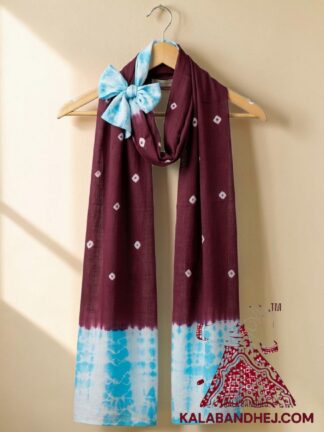 Sky Brown Artisanal Shibori Bandhej Stole in Luxurious Pure Modal Silk