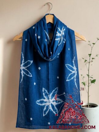 Blue Artisanal Shibori Bandhej Stole in Luxurious Pure Modal Silk