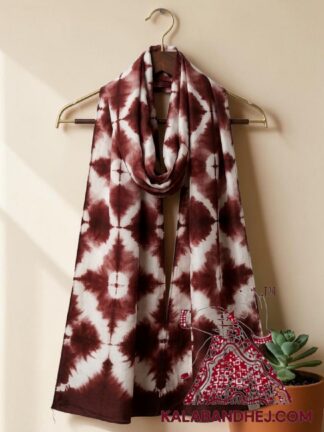 Brown Artisanal Shibori Clamp Dye Stole in Luxurious Pure Modal Silk