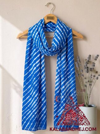 Sky Blue Artisanal Shibori Leheriya Stole in Luxurious Pure Modal Silk
