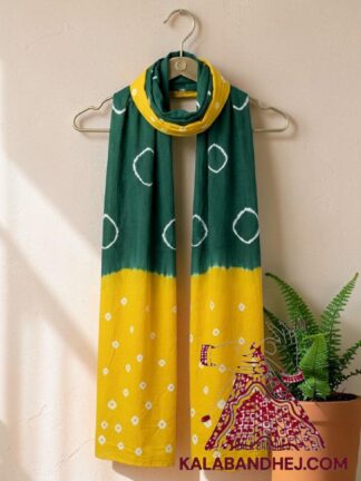 Yellow Green Artisanal Shibori Bandhani Stole in Luxurious Pure Modal Silk