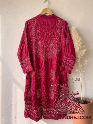 Maroon Bandhani Abha Kurta in Pure Gaji Silk Traditional Neck Yoke