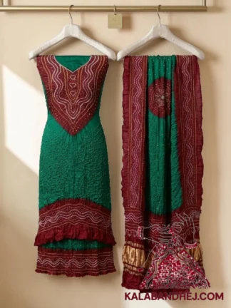 Marron Green Bandhani Abha 3-Piece Pure Gaji Silk Suit Set (Copy)