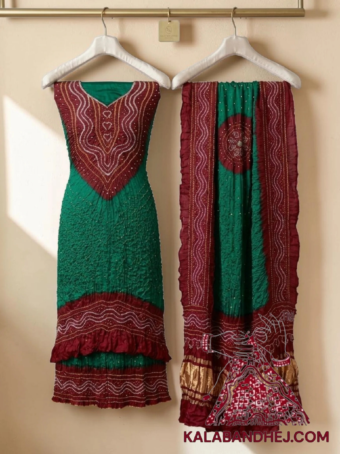 Marron Green Bandhani Abha 3-Piece Pure Gaji Silk Suit Set (Copy)