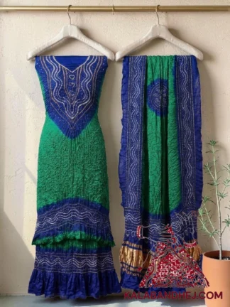 Blue Rama Bandhani Abha 3-Piece Pure Gaji Silk Suit Set