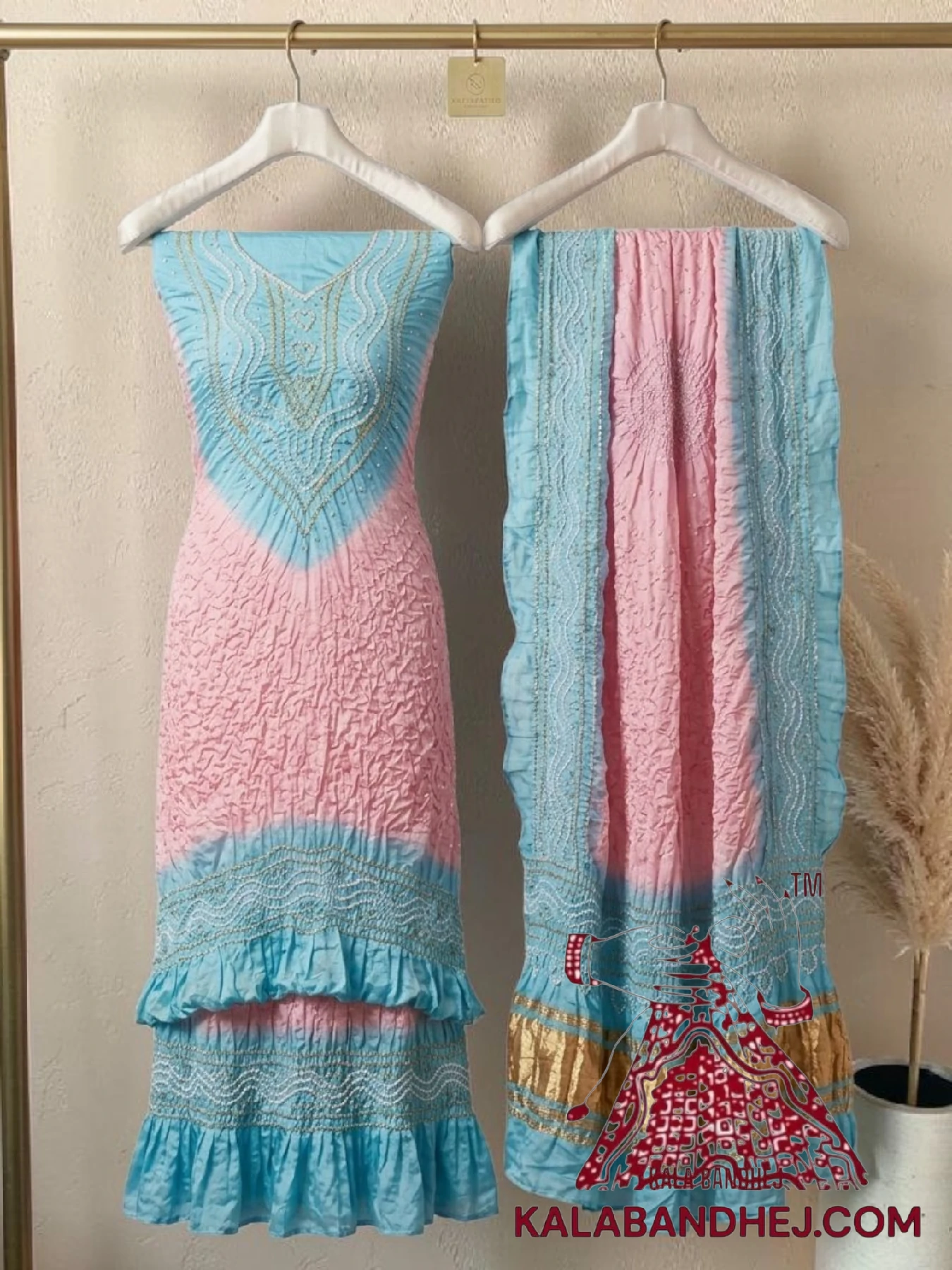 Baby Sky Baby Pink Pastel Bandhani Abha 3-Piece Pure Gaji Silk Suit Set