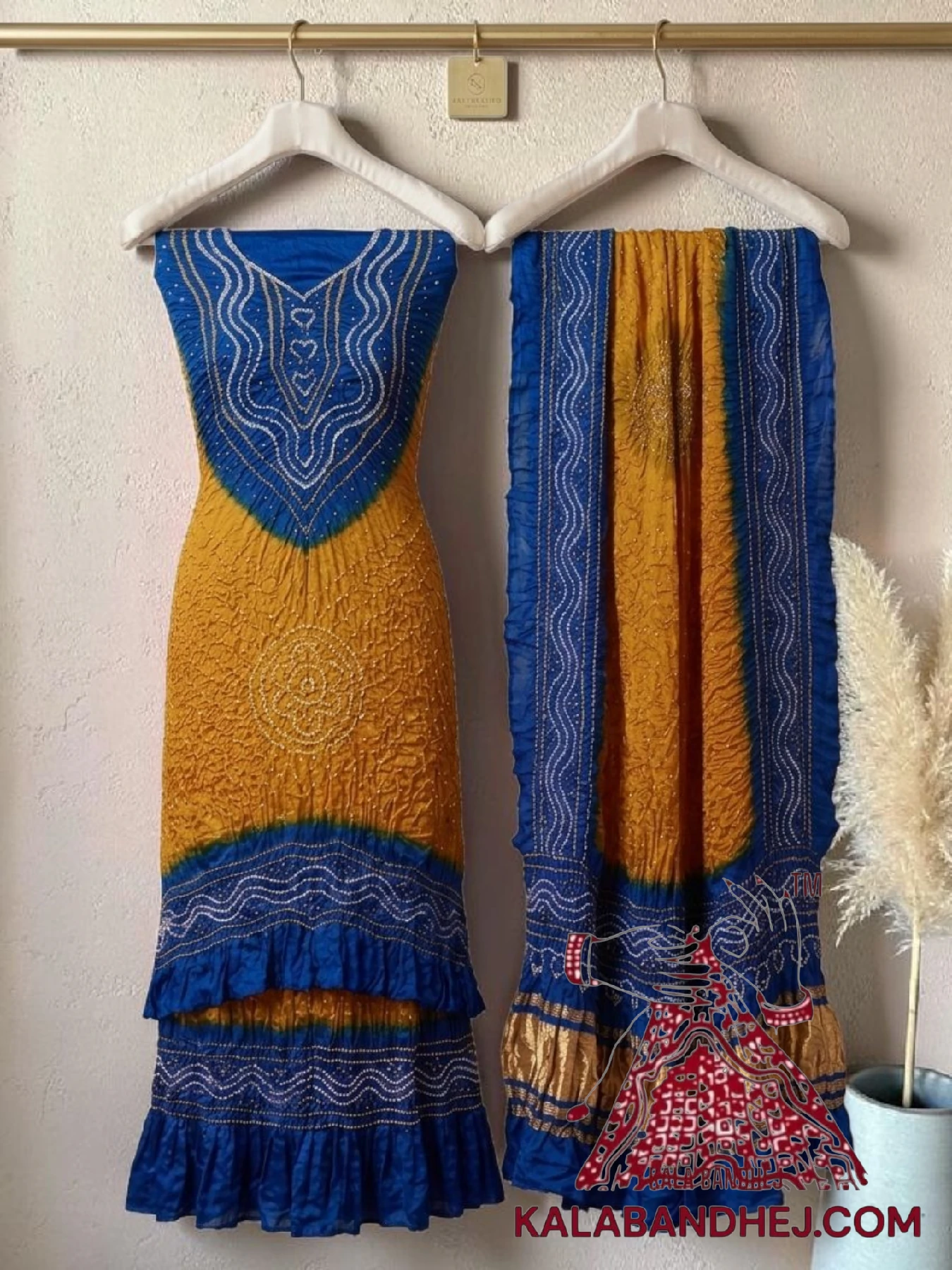 Blue Mastard Bandhani Abha 3-Piece Pure Gaji Silk Suit Set