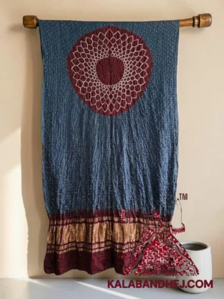 Deep Maroon Slate Grey Makdi Motif Bandhani Dupatta Pure Gaji Silk