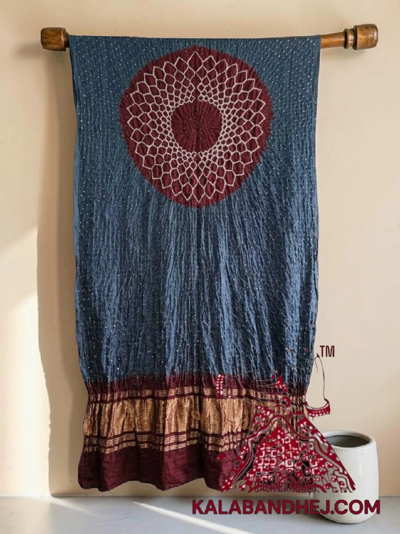 Deep Maroon Slate Grey Makdi Motif Bandhani Dupatta Pure Gaji Silk