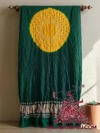 Yellow Green Makdi Motif Bandhani Dupatta Pure Gaji Silk