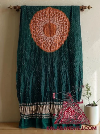 Rust Bottle Green Makdi Motif Bandhani Dupatta Pure Gaji Silk