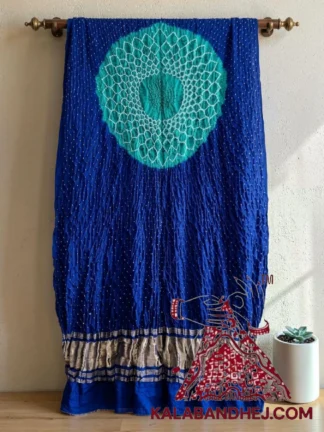 Rama Royal Blue Makdi Motif Bandhani Dupatta Pure Gaji Silk