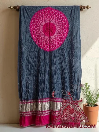 Pink Slate Grey Makdi Motif Bandhani Dupatta Pure Gaji Silk