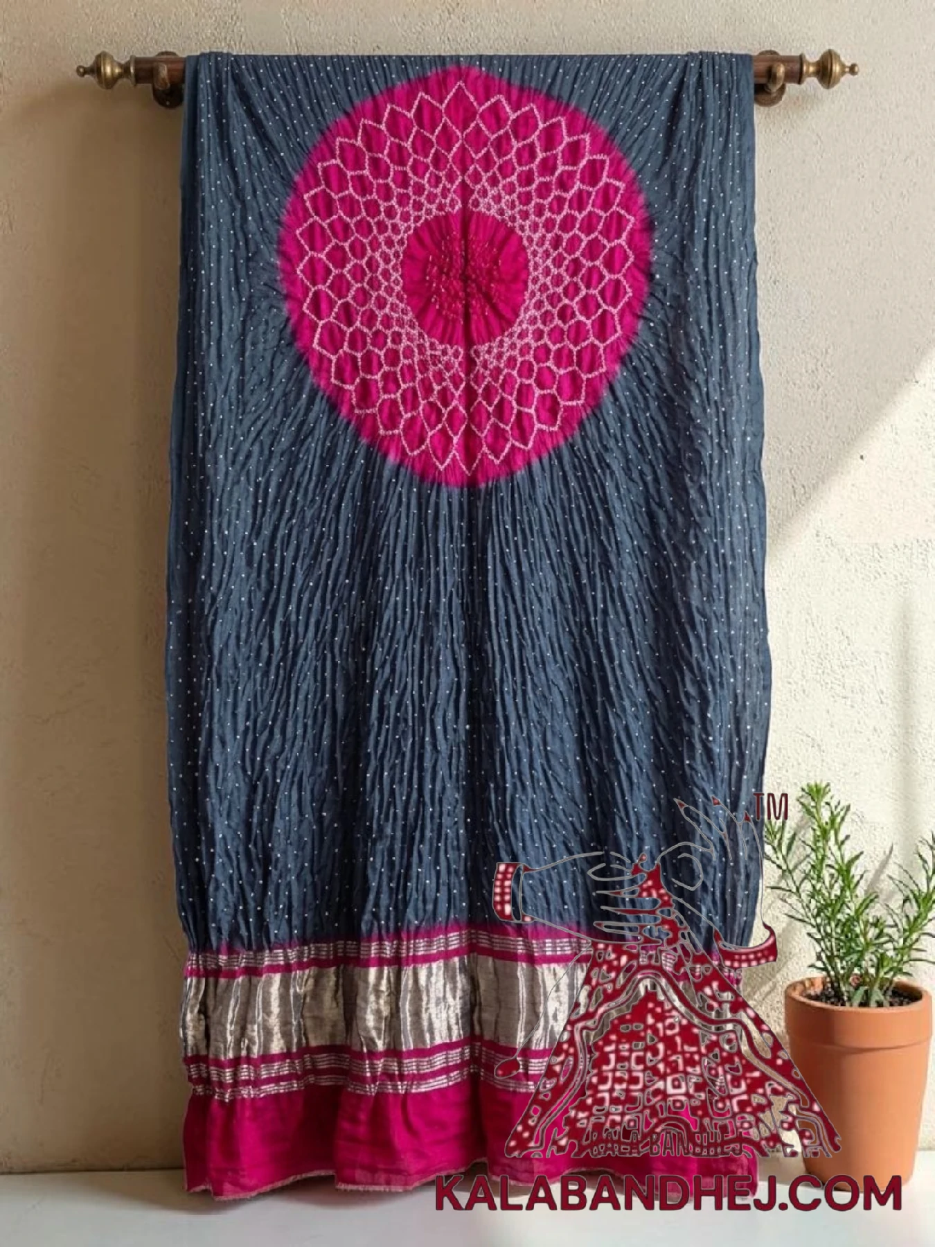 Pink Slate Grey Makdi Motif Bandhani Dupatta Pure Gaji Silk