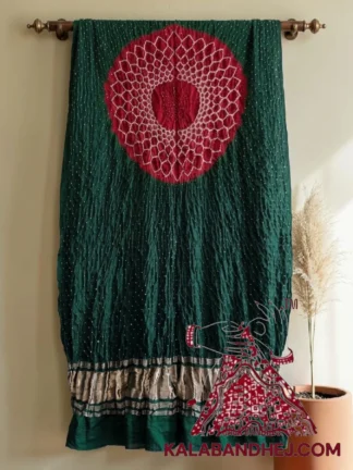 Blood Red Bottle Green Makdi Motif Bandhani Dupatta Pure Gaji Silk