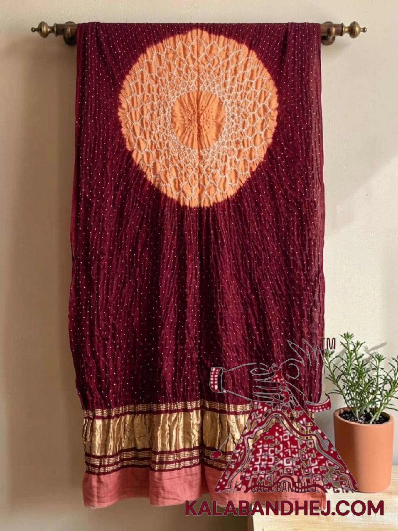 Peach Maroon Makdi Motif Bandhani Dupatta Pure Gaji Silk
