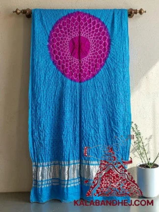Magenta Sky Blue Makdi Motif Bandhani Dupatta Pure Gaji Silk