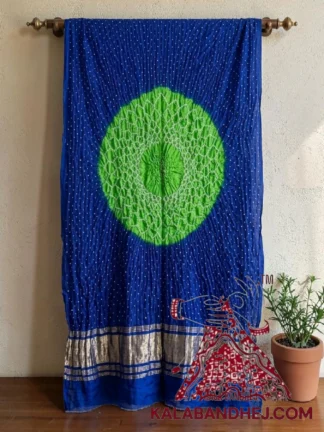 Parrot Royal Blue Makdi Motif Bandhani Dupatta Pure Gaji Silk