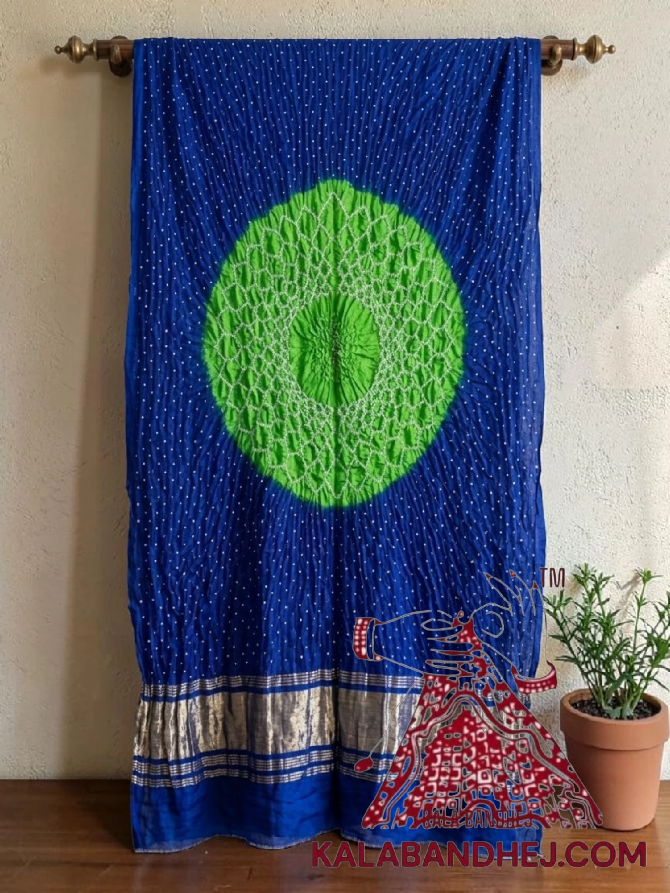 Parrot Royal Blue Makdi Motif Bandhani Dupatta Pure Gaji Silk